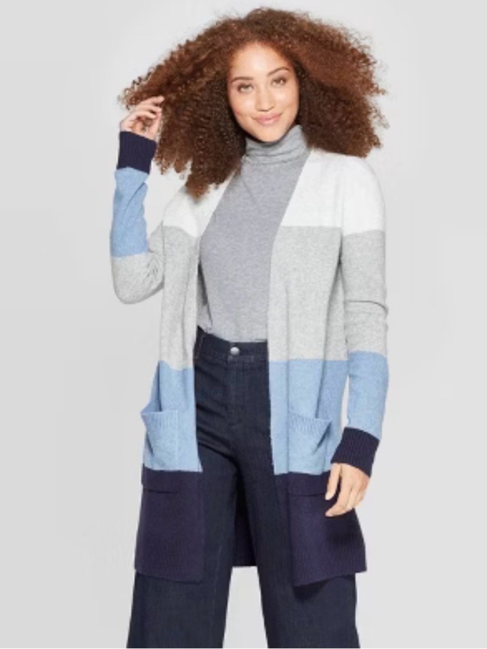 a new day Colorblock Open-Front Cardigan - White, Gray & Blue